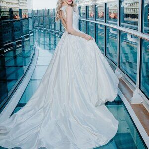 Justin Alexander Silk Dupioni Ball Gown with V-Neckline and Keyhole Back